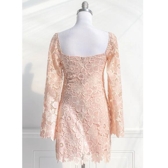 Storia Lia Square Neck Sheath Lace Mini Dress Blush Pink Lined Small S NEW - Picture 2 of 10